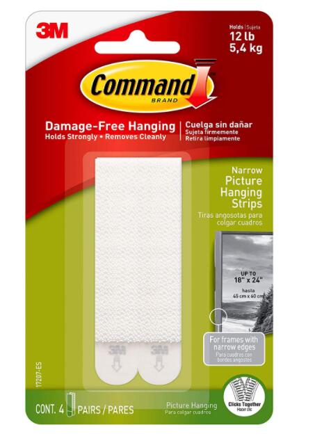 Command Narrow Picture Hanging Strips, White, 4-Pairs, Holds up to 12 lbs.