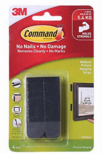 Command 17201BLK Black Picture Hanging Strips, Medium, 4-Pairs, 8 Count
