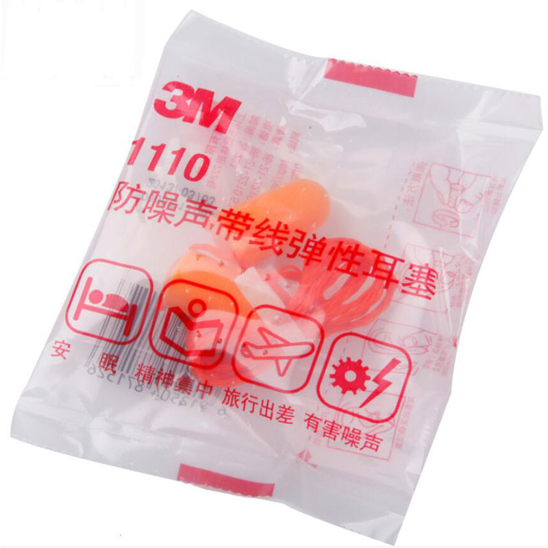 (100 Count)Soft and comfortable PU foam earplug 3M 1110 Corded Foam Earplug