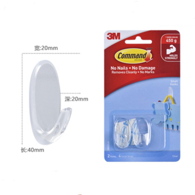 2-Hooks, 4-Strips 3M Command Small Clear Oval Hooks Indoor