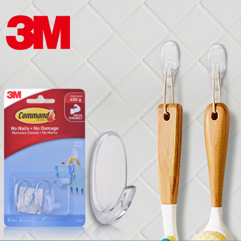 2-Hooks, 4-Strips 3M Command Small Clear Oval Hooks Indoor