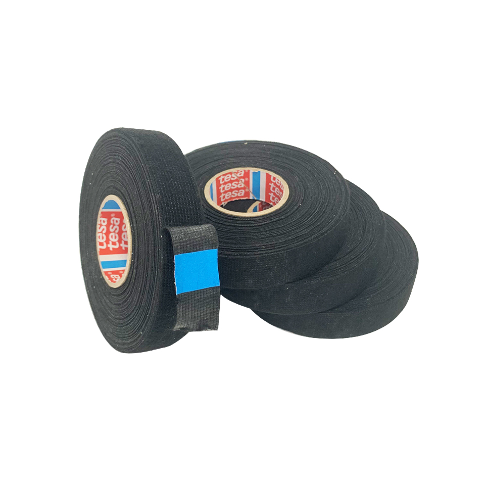 Black Tesa 51618 Wire Harness Tape PET Fleece Tape With Rubber Adhesive